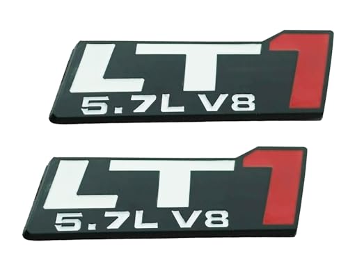 Image of Pair Set LT1 5.7L V8 Engine Hood Trim Badge 3D Emblem Sticker Nameplate (Black White Red)