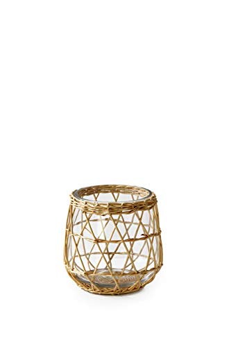 Serene Spaces Living Large Handwoven Natural Wicker & Glass Candleholder,