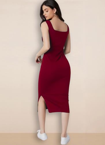 Image of rosery paris Square Neck Sleeveless Black Bodycon Dress for Women and Casual wear