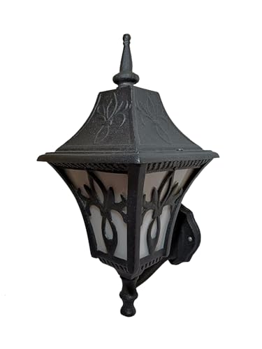 Image of Outdoor Wall Light, Victorian Style Lantern, Black Cast Aluminium, Decorative Glass Panel, Bulbs Not Included (Pack of 4)