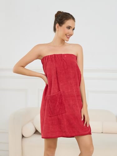 Image of Air Curvey Women's Soft Wrap Towel Shower Wrap Robe Lightweight Spa Body Wrap Adjustable Closure Bathrobe With Pocket