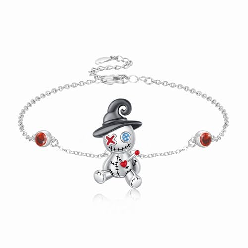 Voodoo Doll Bracelet 925 Sterling Silver Gothic Adjustable Bracelet Voodoo Doll Jewelry for Her Women Halloween Christmas Anniversary Birthday