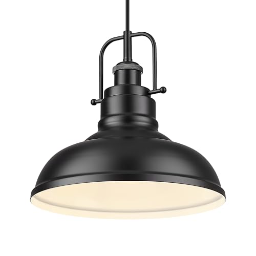 Image of zeyu 1-Light Industrial Pendant Light, 11-Inch Pendant Light Fixture for Kitchen Island, Metal Dome Lampshade in Matte Black Finish, 016-1 BK