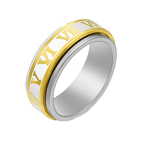 Image of PAURO Roman Numerals Spin Worry Ring | Unisex Stainless Steel, Roman Numerals Spin Worry Ring for Anxiety