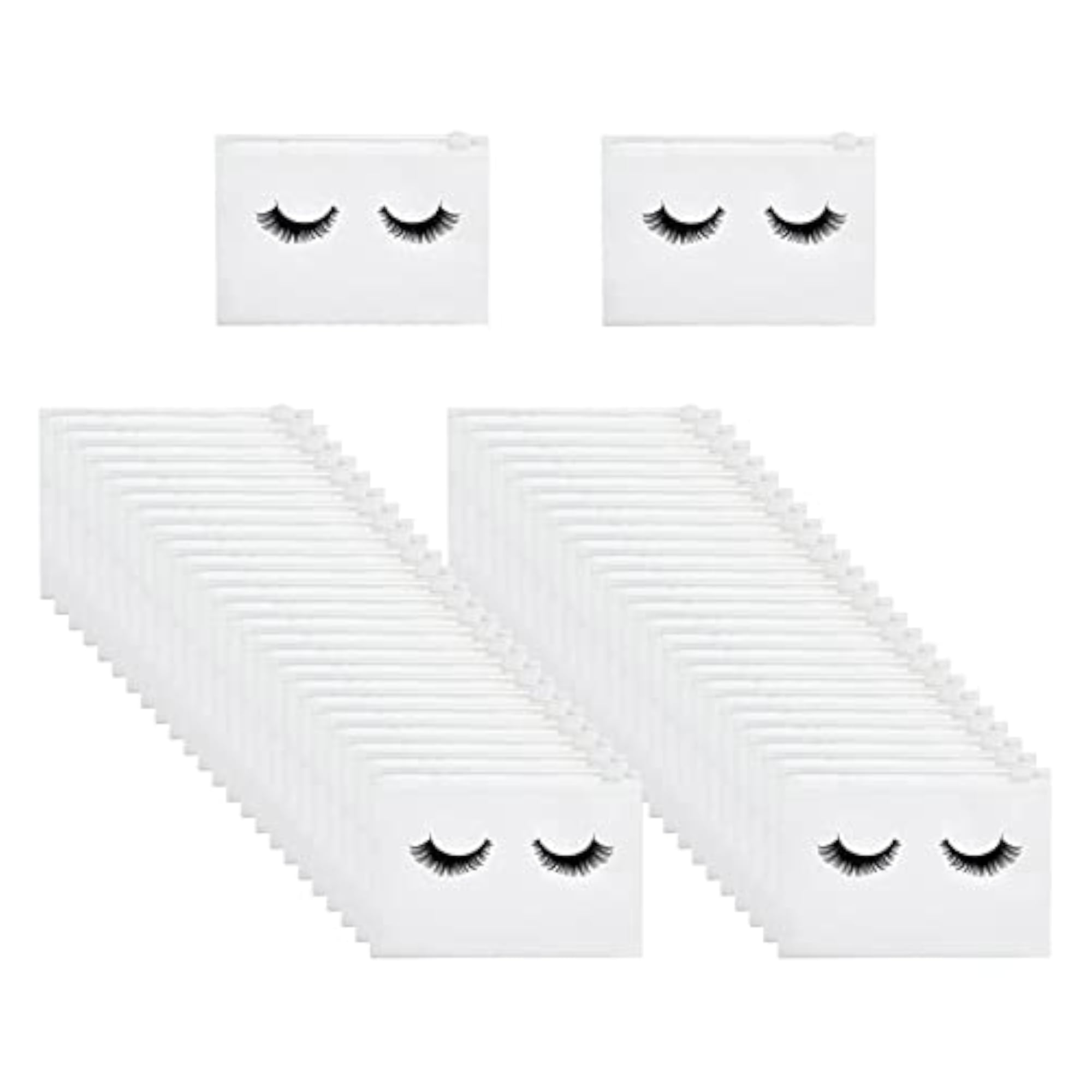 Adorable White Eyelash Makeup Bags with Zipper, 3x50 Count