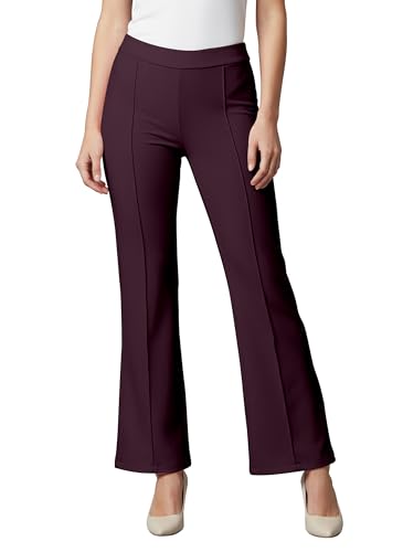 Image of Mehrang Cotton Blend Bootcut Parallel Trouser Pants for Women Regular Fit, Bellbottom Straight Pants for Womens