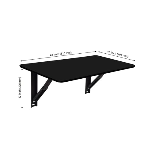 Image of wow craft Engineered Wood Wall Mounted Multipurpose Foldable Table | Study Table, Computer Desk, Work Desk | Black, 24x16 Inch | DIY