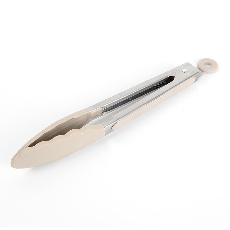 Image of Premium Steel and Siliconel Heat Resistant Kitchen Tongs for Cooking | Non Scratch Silicone Tip for Pans,Air Fryer,Barbeque, Serving | 10 inch - 230C Heat-Resistant (Pack of 01) (of White)