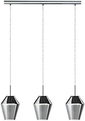 EGLO Pendant lighting Murmillo, 3 bulb ceiling light fitting made of steel in chrome and smoked glass, hanging lamp for dining table and living room, E27 socket