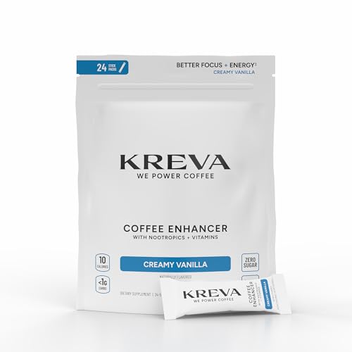 KREVA Smart Coffee Enhancer | Nootropics + B Vitamins | Better Focus & Energy | 24 Stick Packs | Zero Sugar (24 Pack, Vanilla)