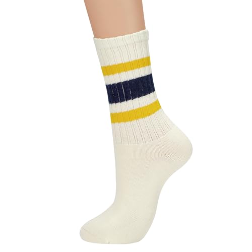 Image of American Trends Womens Novelty Striped Crew Socks Athletic Vintage Slouch Mid Calf Tube Socks