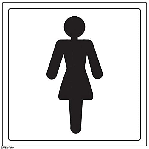V Safety Ladies/Female Toilet Door Sign - 200mm x 200mm - Self Adhesive Vinyl