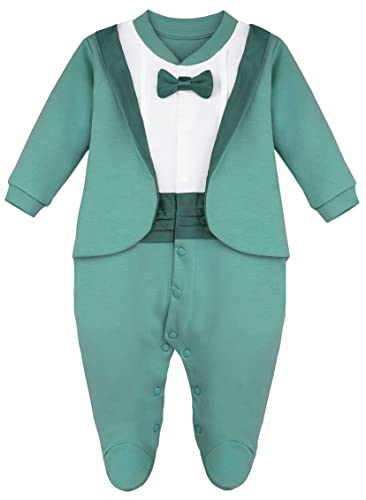 Image of Lilax Baby Boy Gentleman Tuxedo Footie Christmas Holiday Outfit with Bow Tie