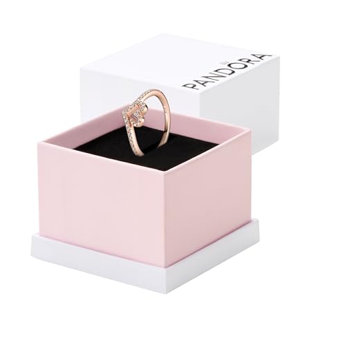 PANDORA Sparkling Wishbone Heart Ring - Stackable Ring for Women - Gift for Her Rose 14k Rose Gold-Plated with Cubic Zirconia - Size 7 - With Gift Box