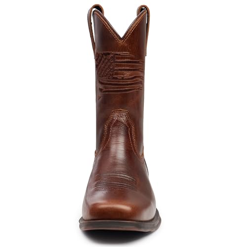 SUREWAY Men's 10 inch Western Cowboy Work Boots for Men Square Toe,Premium Full Grain Leather,Goodyear Welted,Superior Oil/Slip/Water Resistant,Soft Toe Brown-1003,Size 123