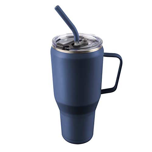Muchenghy 40 Oz Tumbler With Handle And Straw Lid, Leak Proof Double Vacuum Stainless Steel Tumblers Insulated Travel Coffee Mug With Lids Navy Blue #TOP12