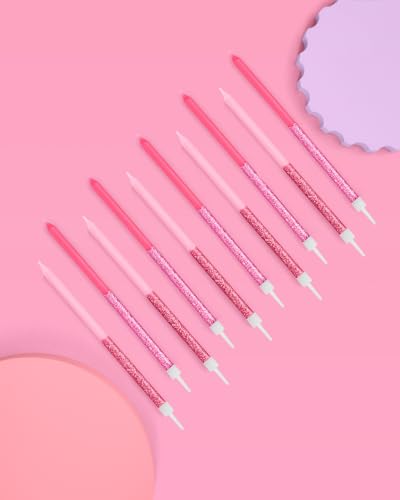 xo, Fetti 10 Pink Glitter Party Cake Candles Tall Thin - 10 Pcs | Bachelorette Party, Birthday Girl Gift, Fun Cake Decoration Supplies, Baby Shower, Cute Cupcake Topper