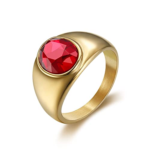BOBIJOO Jewelry - Bague Chevalière Gipsy Discrète Homme Femme Ovale Acier Doré Or Fin Plaqué Rubis - 58 (8 US), Doré Or Fin - Acier Inoxydable 316
