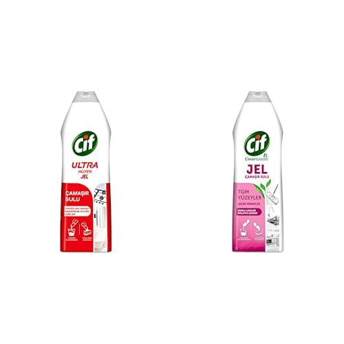 Cif Ultra Hijyen Jel Yüzey Temizleyici Çamaşır Sulu Katkılı Leke Çıkarıcı Yağ Çözücü 750 ml ve Cif Jel Yüzey Temizleyici Cleanboost Tüm Yüzeyler için Leke Çıkarıcı Çamaşır Sulu Çiçek Ferahlığı 750 ml