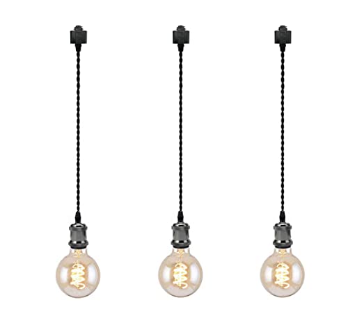 Kiven 3-Light H System Track Mini Pendant, Pearl Black Finish Lamp Holder Fitting, Rose Pendant Braided Fabric Flex Cord Length 31.5 In,Tb0123-80Cm #TOP3