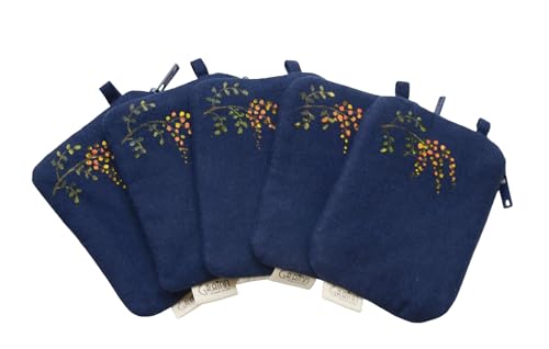 GRAIN HANDMADE, Floral hand drawing little wallet, Linen Little purse, Fabric zipper purse, Linen card purse, Mini coin wallet, Treval mini wallet (Charcoal green)