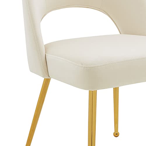 Iconic Home Welburn Dining Side Chair Velvet Upholstered Open Back Design Gold Plated Solid Metal Legs (Set Of 2) Modern Contemporary, Beige #TOP5
