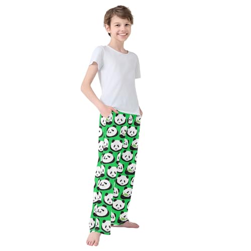 Boys' Pants Panda Bear Animal Bright Green Pattern Long Bottoms Jogger Pants Elastic Waist Trousers with Pockets S-XL4