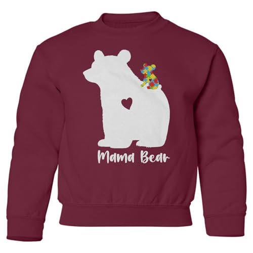 Mama Bear - Autism Awareness Month Mother Support Youth Crewneck Sweatshirt