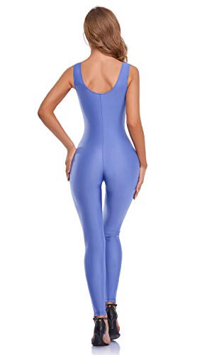 speerise Women's One Piece Bodycon Jumpsuit Tank Romper Spandex Unitard Bodysuit for Workout, Yoga, Sexy Catsuit, Lightblue, L - Thumbnail 6