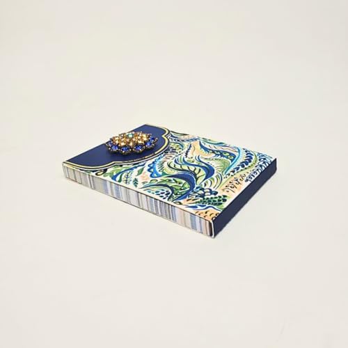 Image of Punch Studio Flip-Top Notepad For Daily Notes or Notes on-the-go, with Magnetic Closure, Brooch Embellishment, Gold-Foil Accents & 75 Illustrated Sheets, 5 inch x 3.75 inch - Azure Peacock (59225)