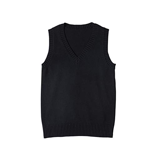 jinghuiyue Women’s V Neck Sweater Vest School Uniform Solid Color Sleeveless Knit Sweaters Pullover Tank Tops（Black-XL） by jinghuiyue - Used condition - US$18.95