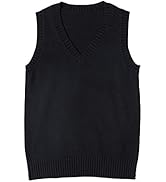 jinghuiyue Women’s V Neck Sweater Vest School Uniform Solid Color Sleeveless Knit Sweaters Pullov...
