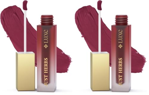 Image of Just Herbs Luxe Dream Muse Mousse Liquid Lipstick | Luxury Makeup | Velvet Matte | Long Lasting & Transferproof Formula | Ayurvedic Lipstick - 3.5 ml (09 ENCHANTED PLUM) (Pack of 2)