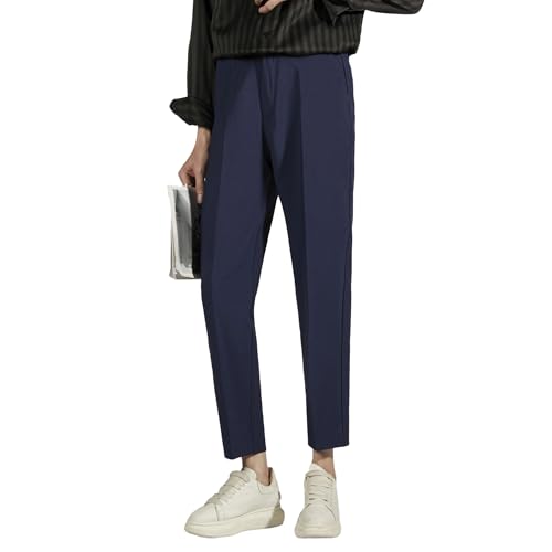 Men's Tapered Ankle Business Pants Skinny Fit Casual Comfort Suit Trousers Cropped Dress Pants for Men Blue