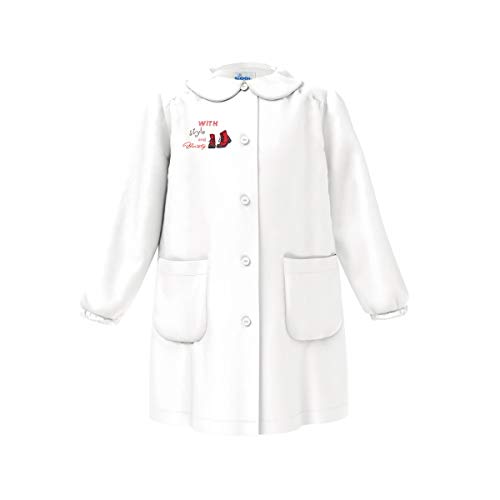 siggi Grembiule Scuola Linea Happy School - Elementare Bambina Colore Bianco con Ricamo - Abbottonatura Centrale con Zip, Colletto Bianco. Disponibile nelle taglia dalla 5 a 15 anni