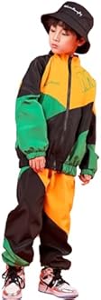 LOLANTA Boys' Girls' Color Block Jacket Track Pants Sets Hip Hop Dance Patchwork Clothes Unisex Streetwear