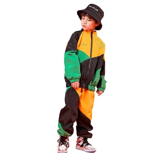 LOLANTA Boys' Girls' Color Block Jacket Track Pants Sets Hip Hop Dance Patchwork Clothes Unisex Streetwear