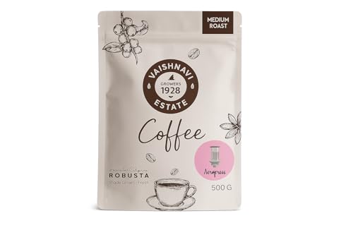 Image of Vaishnavi Estate's Medium Roast Robusta Coffee | Single Origin | Shade Grown | Freshly Roasted & Ground | Aeropress - 500g, Pack Of 1