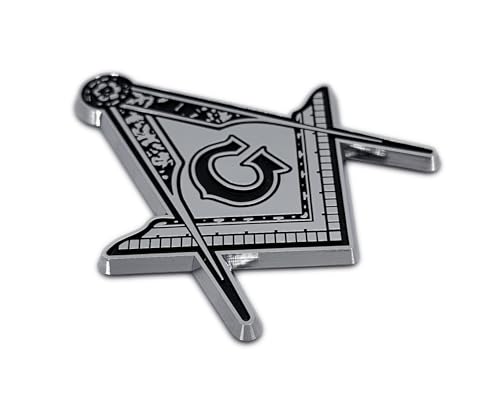 Image of Elektroplate Masonic Square and Compass OEM Chrome Emblem for Cars, Trucks, and All Auto | Universal Fit at 2.9 inch x 3.25 inch | Weatherproof