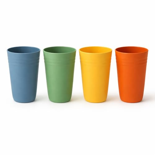 Image of Wheat Straw Drinking Glass Set of 4 | Unbreakable BPA Free Reusable Cups | Anti-Slip Lightweight Tumblers | Microwave & Dishwasher Safe | Multicolor Everyday Water Glasses