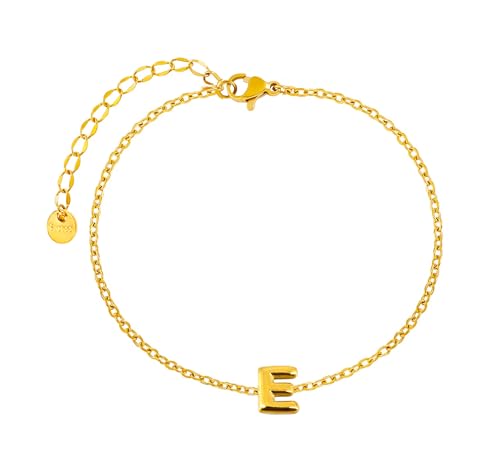 Only faith Pulsera para mujer con letra inicial Acero inoxidable regalo original para Amiga Novia (E - Dorado)