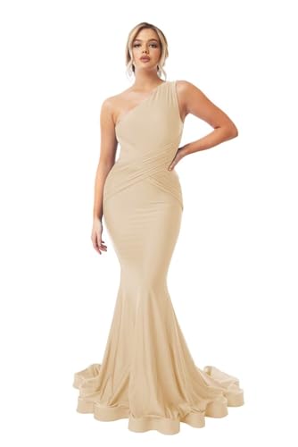 One Shoulder Mermaid Bridesmaid Dresses for Wedding Ruched Bodycon Prom Dress Long Formal Evening Gowns