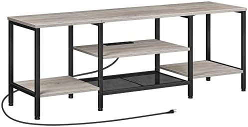 HOOBRO TV Stand with Power Outlets to 65 Inches, TV Console Table with Open Storage Shelves Cabinet, Industrial Media Entertainment Center for Living Room Bedroom, Greige and Black BG40DS01