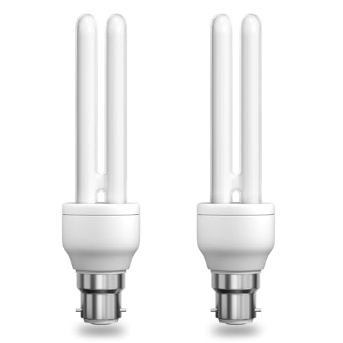 BrightArk B22 Bayonet Cap Energy Saving Bulb, 11W Bayonet Bulb Cold White 6000K, 2U CFL Low Energy Light Bulbs 2U BC Compact Fluorescent Bulbs for Living Room Bedroom (2-Pack)