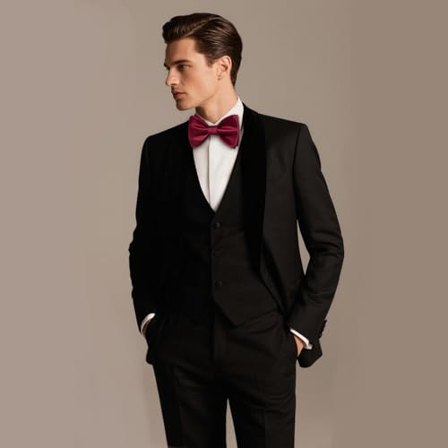 Image of DiBanGu Satin Bow tie Self-Tied Bowtie Set for Men Wedding Prom | Solid Color,Skin-Friendly,Versatile Accessory,Lapel Pin,Pocket Square,Cufflinks,School Dance,Banquet,Dinner,Celebration