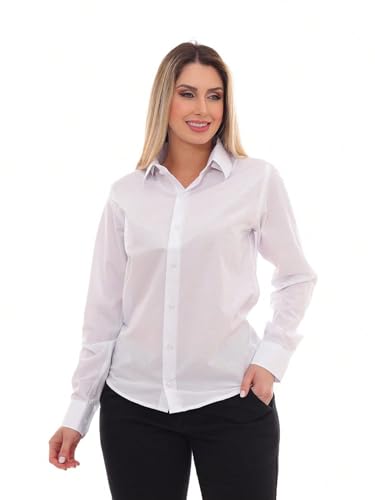 Camisa Social Feminina Lisa Manga Longa Estruturada Slim Branco XG