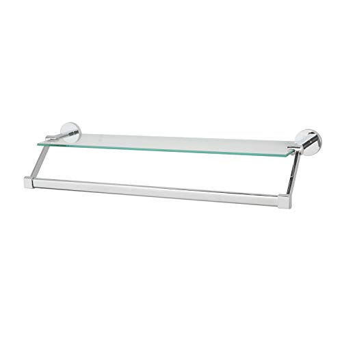 Organize It All Bathroom Glass Shelf with Chrome Towel Bar, Metallic