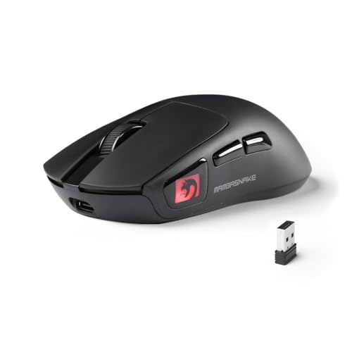 MAMBASNAKE M4 Ratón Gaming Inalámbrico Ultra-Ligero, 53g, Sensor PAW3311, 24000 dpi, Bluetooth/2.4G/Cable, Iluminación RGB, Batería 400mAh, 20M Clics, para Gaming/Trabajo - Negro