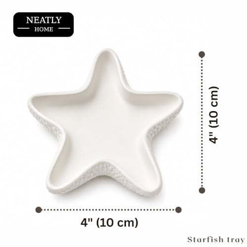 Image of Aesthetic Handmade Starfish Trinket Tray Handmade | Jewelry Organizer | Vanity Tray for Women | Minimalist Home Decor, Candle Holder & Multipurpose - 13 x 13cm