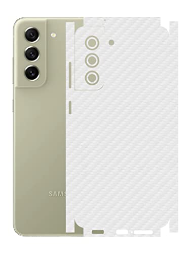 Image of AtOdds - Samsung Galaxy S21 FE Mobile Back Skin Rear Screen Guard Protector Film Wrap with Camera Protector (Coverage - Back+Camera+Sides) (White CarbonFibre)